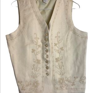 Vintage Stephanie Andrews lined wool Buttondown Vest Neutral beige cream